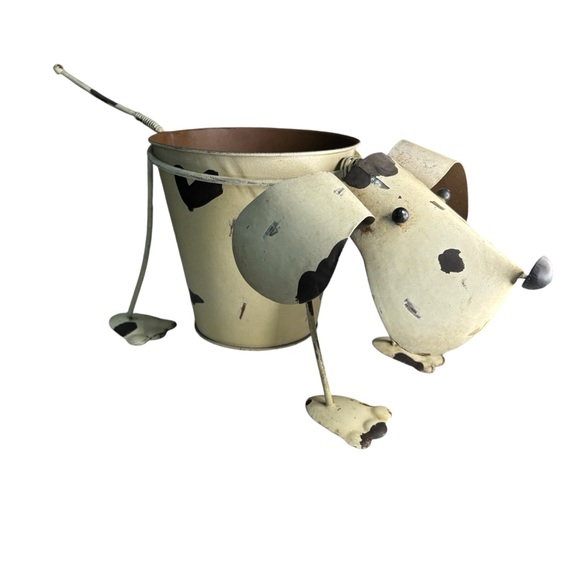 Rustic Garden Puppy Dog Planter Flower Pot Holder Coil Bobblehead & Tail - Tan - Picture 4 of 11